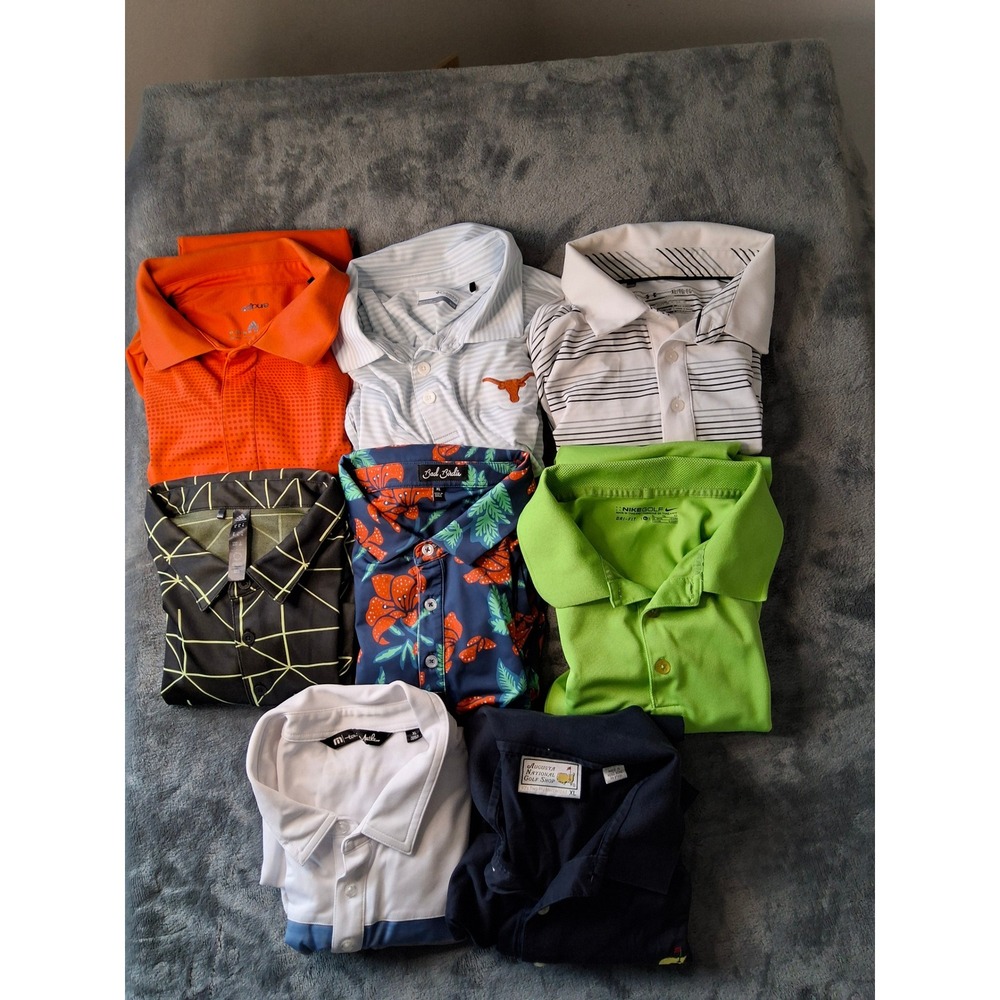 Mens Golf Polo Shirt Lot 8pc XL Nike Adidas Bad Birdie TravisMathew Augusta UT